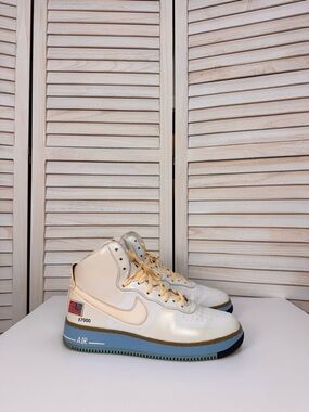 Nike Air Force 1 High Top Sneakers in Cream, Blue & Gold